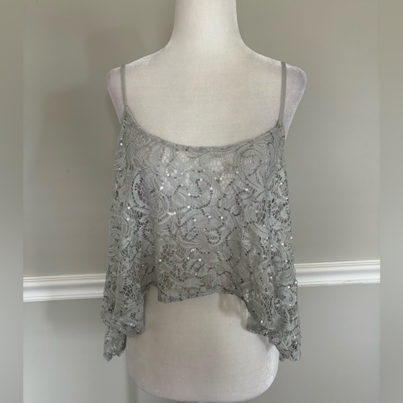 NWOT! FREE PEOPLE Best Idea Cropped Sequin Tank-Silver - Picture 4 of 8